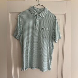 Vineyard Vines Men’s green/white  striped cotton polo - SMALL